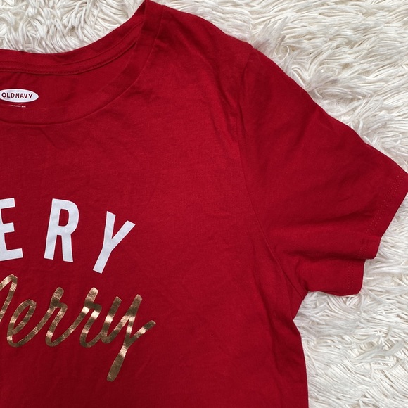 🎉HP🎉 Old Navy Very Merry Graphic Tee 💗 Red White & Gold - Picture 6 of 12